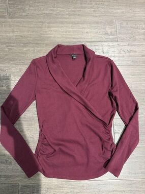 Ann Taylor Long Sleeve Wrap Top in Berry